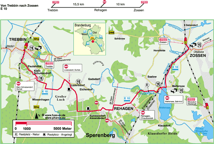 Europäischer Fernwanderweg E 10 : Trebbin  –  Rehagen  –  Zossen