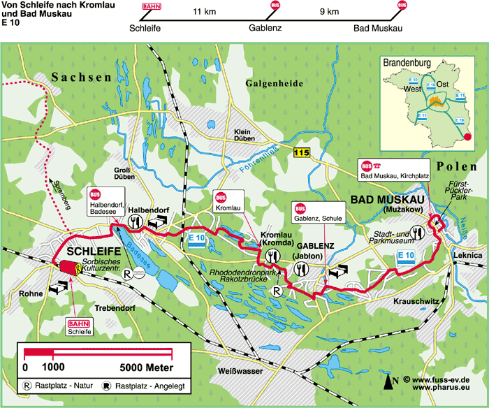 Europäischer Fernwanderweg E 10 : Schleife  –  Kromlau und Gablenz  –  Bad Muskau