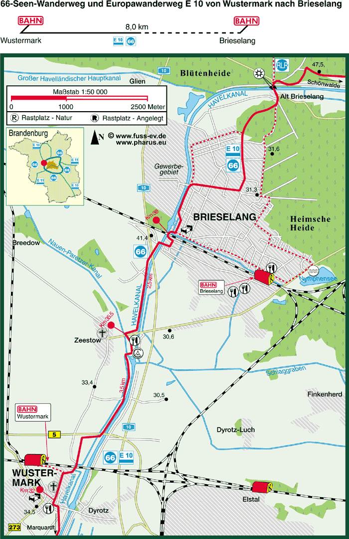Europäischer Fernwanderweg E 10 : Wustermark  –  Brieselang